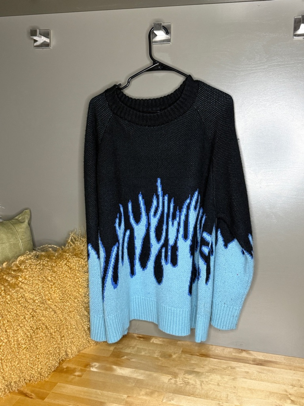 Black & Light Blue Flame Knit Sweater